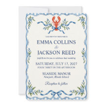 Coastal Lobster Blue Stripe Floral Wedding