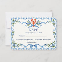 Coastal Lobster Blue Stripe Floral Wedding