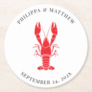 Coastal Lobster Boil Beach Wedding Custom Round Paper Coaster