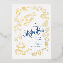 Coastal Lobster Boil Foil Invitation