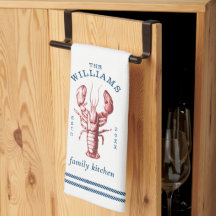 Coastal Lobster Family Name Kitchen Towels
