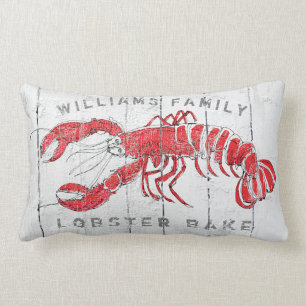 Coastal Lobster Family Name Lobster Bake Rustic Lumbar Cushion