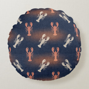 Coastal Lobster Pattern – Nautical Seafood Summer Round Cushion