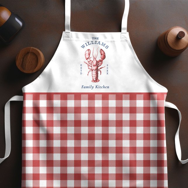 Coastal Lobster Red Gingham Apron (Creator Uploaded)