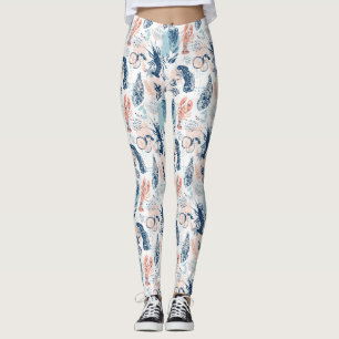 Coastal Lobster Seafood Blue Peach Nautical Leggings