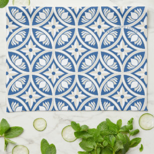 Coastal Lotus Tile Pattern - The White Lotus Tea Towel