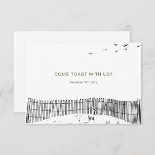 Coastal Love Sandy Beach Minimal Line Art Wedding RSVP Card