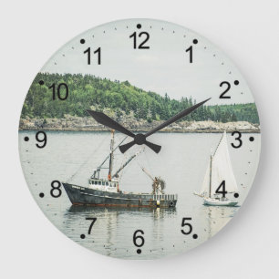 Coastal Maine Bar Harbour Boats Large Clock