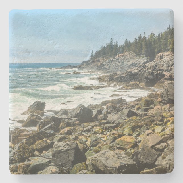Coastal Maine Rocky Shoreline Stone Coaster (Front)