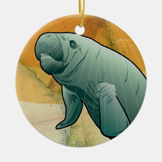 Coastal Manatee of Florida Ceramic Tree Decoration (Front)