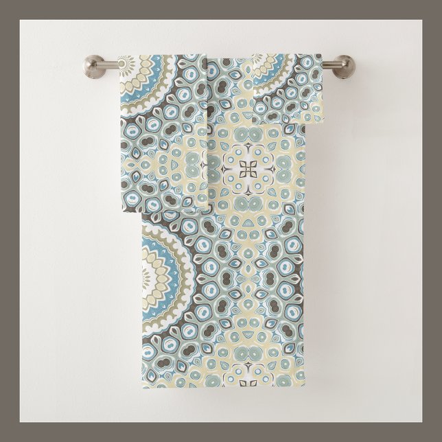 Coastal Mandala in Sand, Blue, and Driftwood Tones Bath Towel Set (Creator Uploaded)