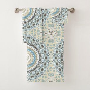 Coastal Mandala in Sand, Blue, and Driftwood Tones Bath Towel Set