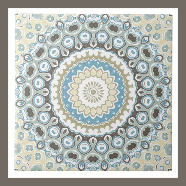 Coastal Mandala in Sand, Blue, and Driftwood Tones Ceramic Tile (Creator Uploaded)