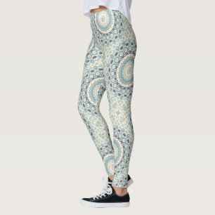 Coastal Mandala in Sand, Blue, and Driftwood Tones Leggings