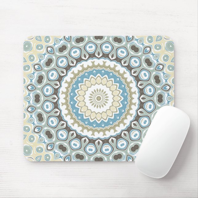 Coastal Mandala in Sand, Blue, and Driftwood Tones Mouse Pad (With Mouse)