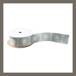 Coastal Mandala in Sand, Blue, and Driftwood Tones Satin Ribbon