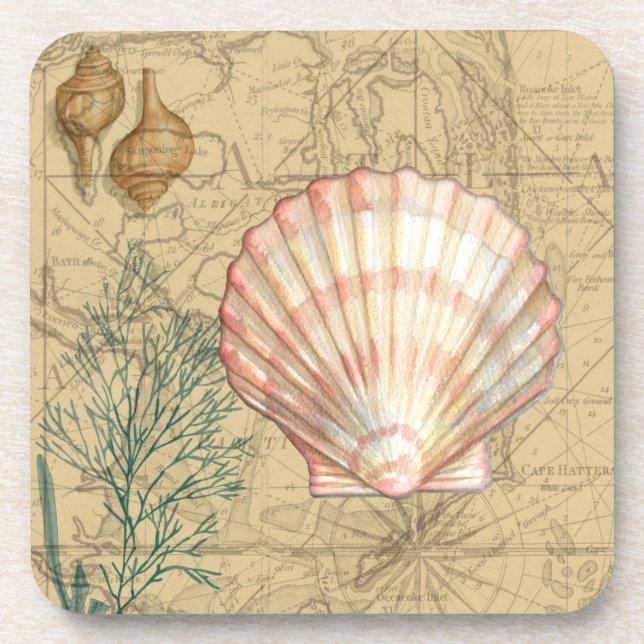 Coastal Map Collage Coaster (Front)