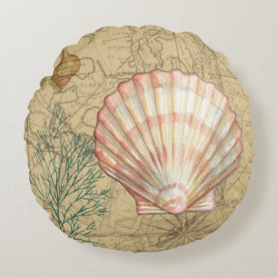 Coastal Map Collage Round Cushion
