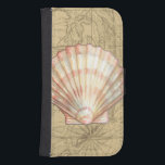 Coastal Map Collage Samsung S4 Wallet Case<br><div class="desc">There's nothing quite like this map of the sea life. This translucent collection of these seashells will go great on any products. It gives a vintage feel to the image and captures the sea life underwater. It includes a stripe pink and white seashell and a sepia coloured conch shell.</div>