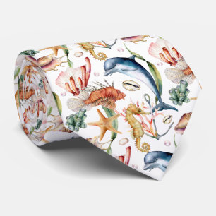 Coastal Marine Life Pattern Tie