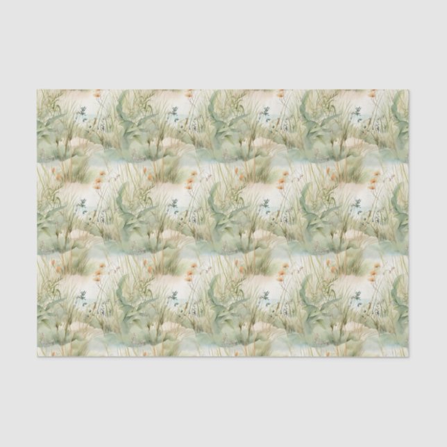 Coastal Marsh Watercolor Beach Grasses Tissue Paper (Front)