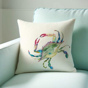 Coastal Maryland Blue Crab Watercolor Cushion