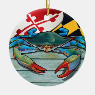 Coastal Maryland Blue Crab with Flag Ceramic Tree Decoration