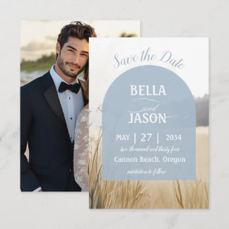 Coastal Meadow Elegant Blue Arch with Photo Back Save The Date
