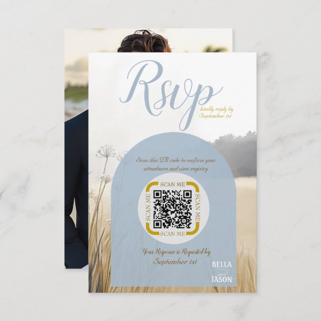 Coastal Meadow RSVP  QR Code | Elegant Blue Arch  (Front/Back)
