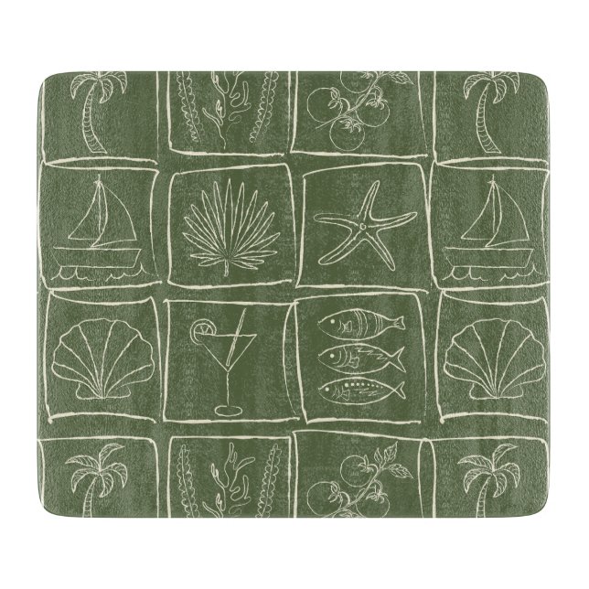 Coastal Mediterranean Faux Tile Olive Grove Cutting Board (Front)