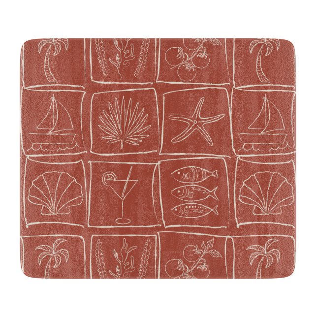 Coastal Mediterranean Faux Tile Tuscan Terracotta Cutting Board (Front)