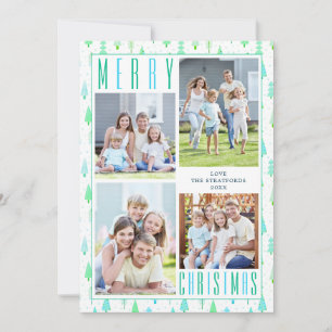 Coastal MERRY CHRISTMAS Trees 4 Photos Turquoise Holiday Card