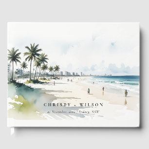 Coastal Miami Beach Palm Tree Watercolor Wedding Guest Book