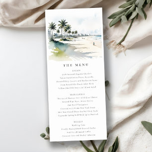 Coastal Miami Beach Palm Tree Wedding Menu Card
