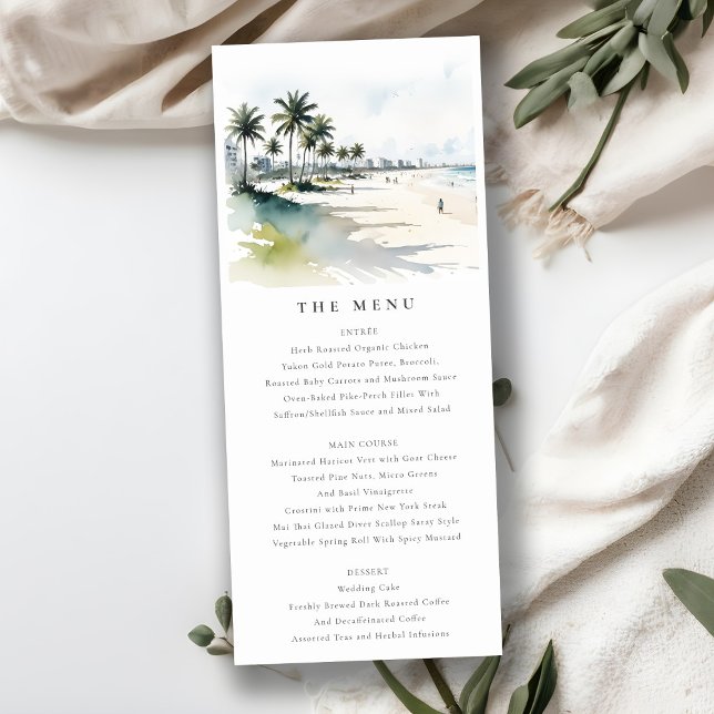 Coastal Miami Beach Palm Tree Wedding Menu Card (Creator Uploaded)
