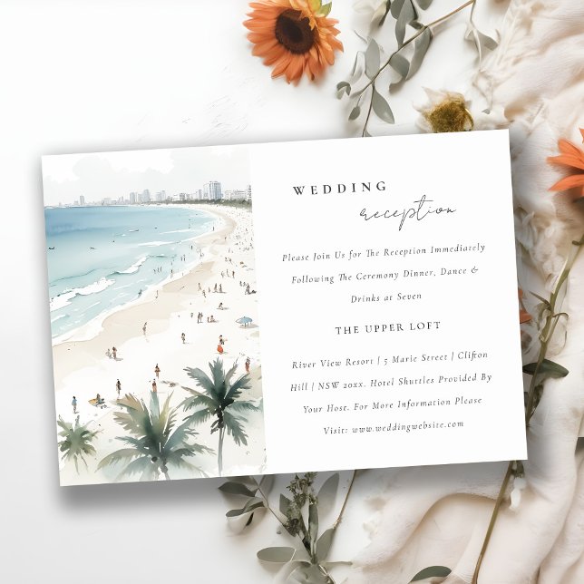 Coastal Miami Beach Palm Tree Wedding Reception Enclosure Card (Creator Uploaded)
