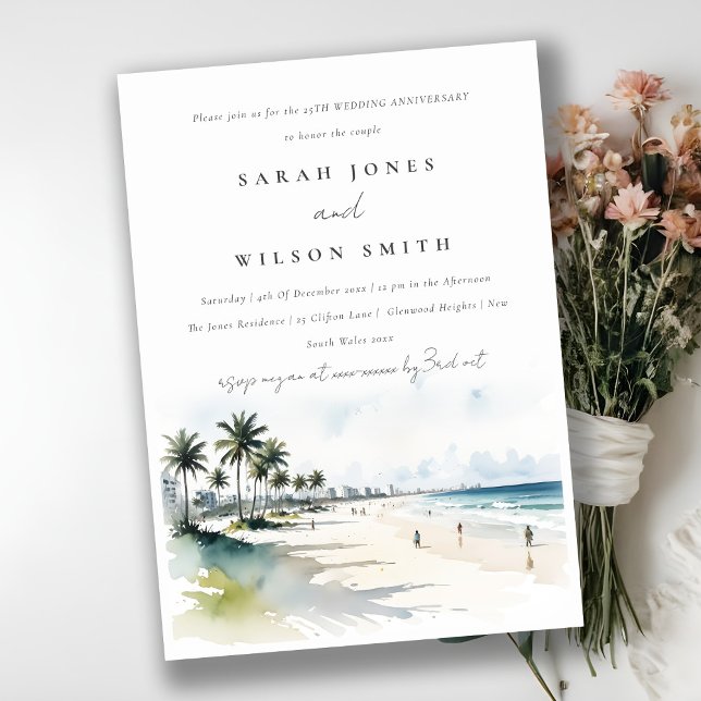 Coastal Miami Beach Palm Trees Wedding Anniversary Invitation (Creator Uploaded)