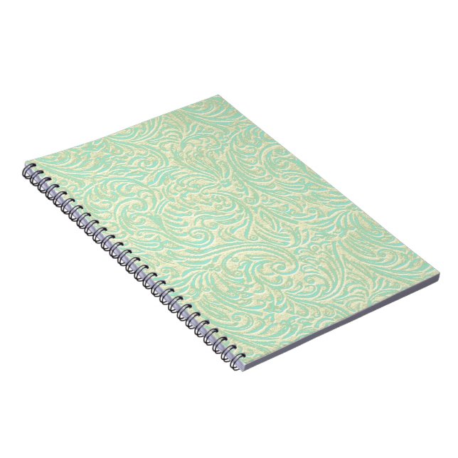 Coastal Mint Green Vintage French Scrollwork Notebook (Right Side)
