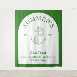 Coastal Modern Tropical Green Boho Bachelorette Tapestry