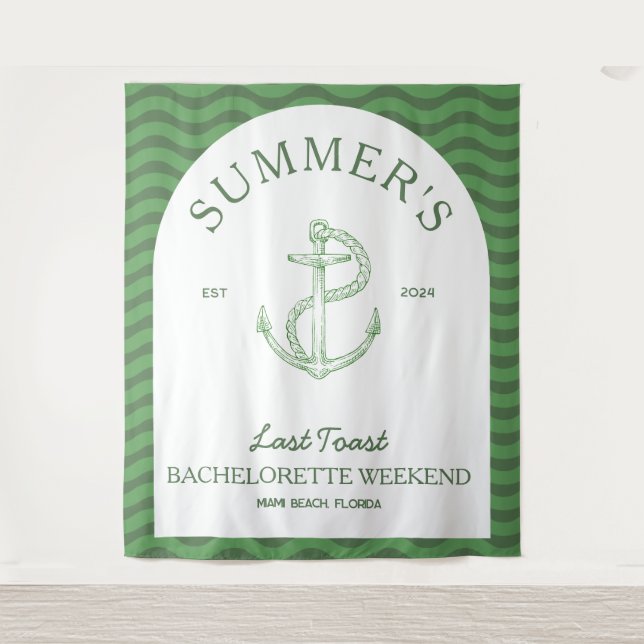 Coastal Modern Tropical Green Retro Bachelorette Tapestry (Front)