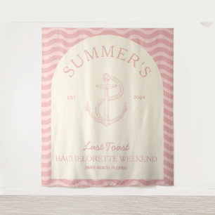 Coastal Modern Tropical Pink Retro Bachelorette Tapestry