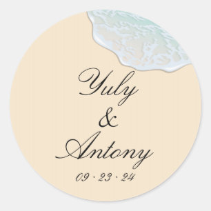 Coastal Modern Wedding Beach Round Stickers Set