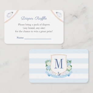 Coastal Monogram Baby Shower Diaper Raffle Enclosure Card