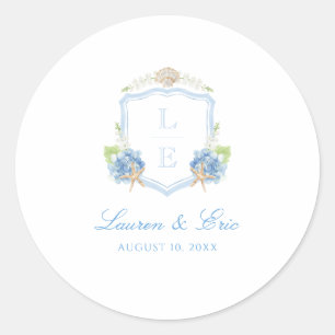 Coastal Monogram Crest Wedding Classic Round Sticker