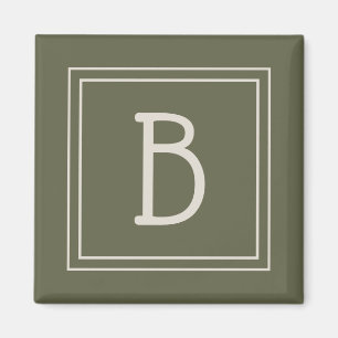 Coastal Monogrammed Moss Green & Off White Initial Magnet