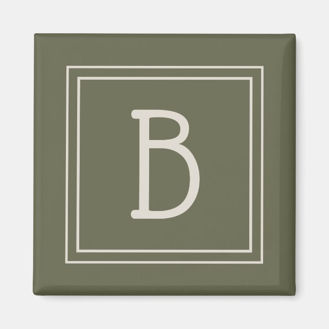 Coastal Monogrammed Moss Green & Off White Initial Magnet (Front)