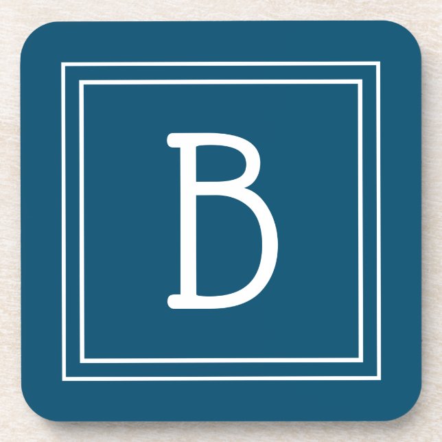 Coastal Monogrammed Ocean Blue & White Initial Coaster (Front)