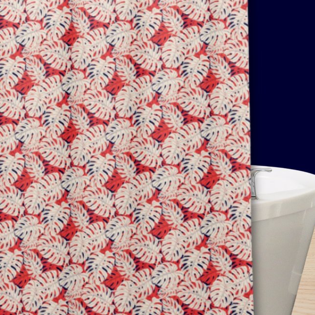 Coastal Monstera Leaf Patterned Shower Curtain (Creator Uploaded)