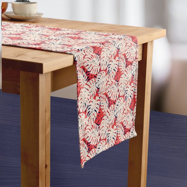 Coastal Monstera Leaf Patterned Table Runner (Creator Uploaded)