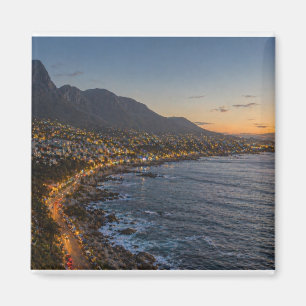 Coastal Mountain Sunset City Lights Canvas Print – Magnet
